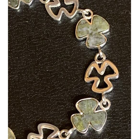 Connemara Marble Sterling Silver Shamrock Link Bracelet Vintage Ireland - Picture 7 of 9